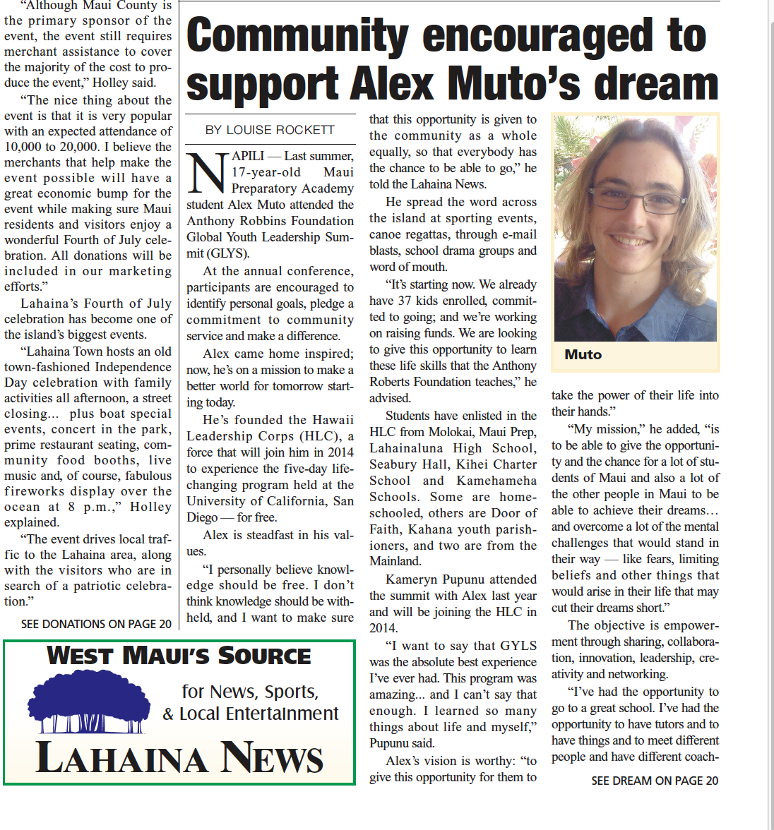 Community encouraged to support Alex Muto’s dream